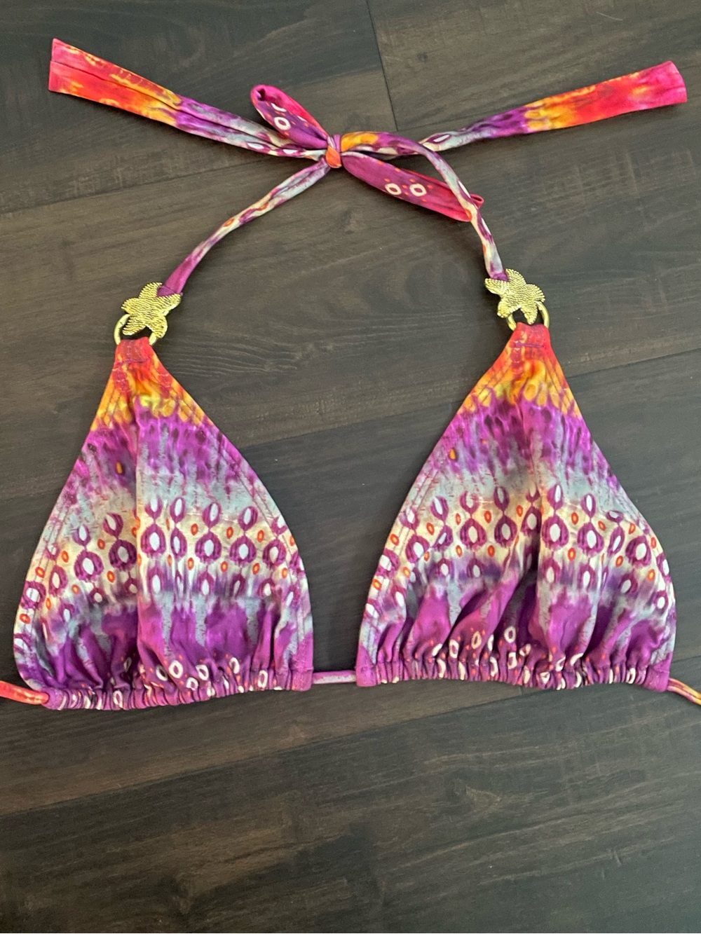 Luli Fama print bikini top with gold starfish detail
size XL